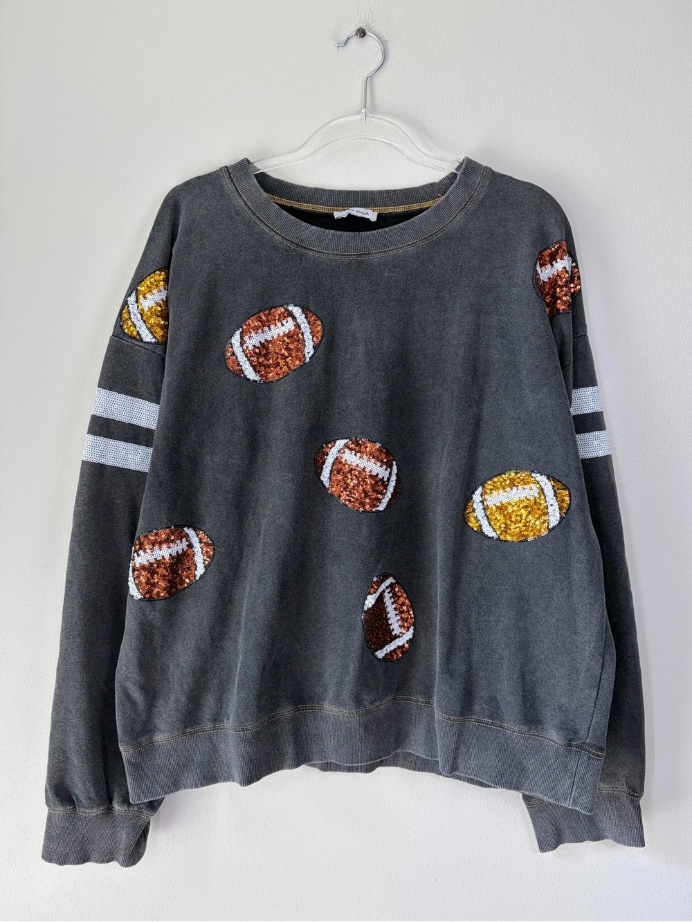 White Birch Sequin Football Varsity Top